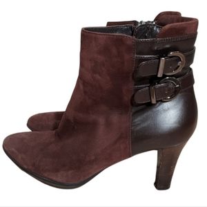 Aquatalia brown Roma leather suede ankle bootie 9